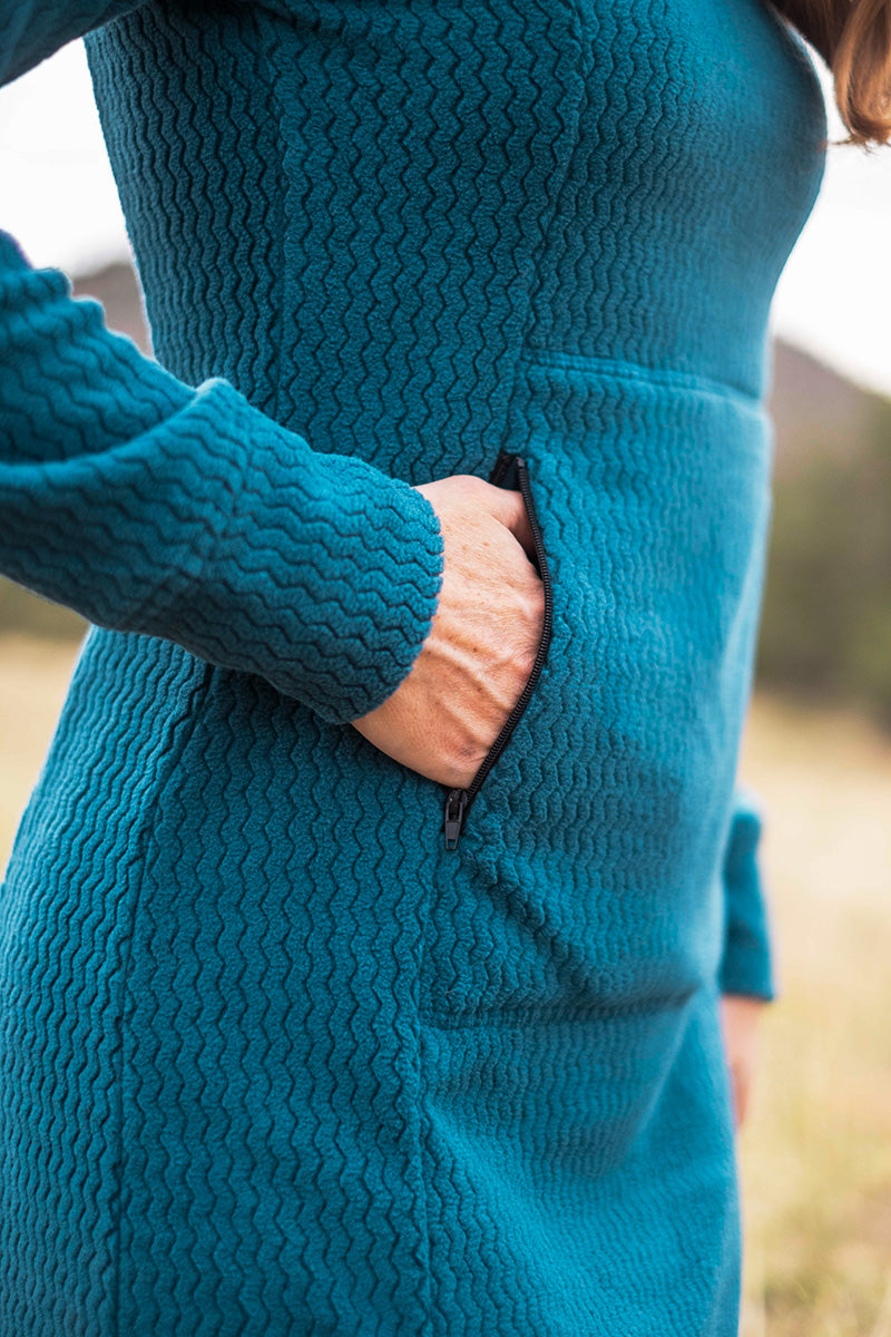 warm fleece dress with zipper pockets