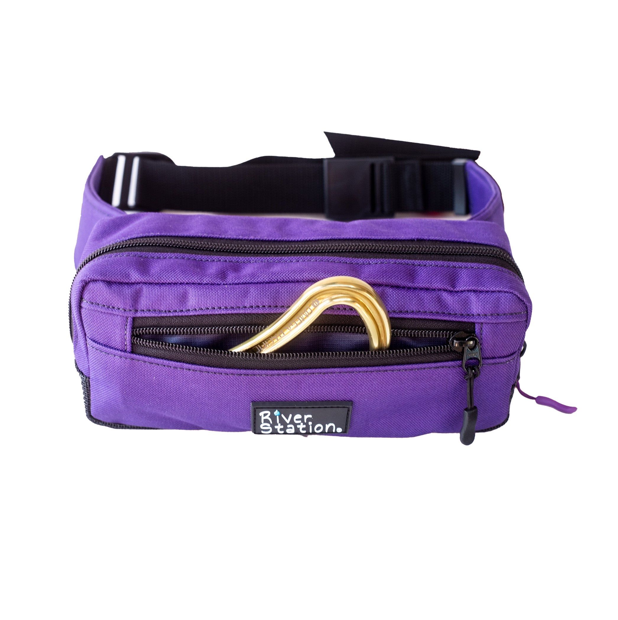 Purple waist throw bag for whitewater rafting and kayaking.
