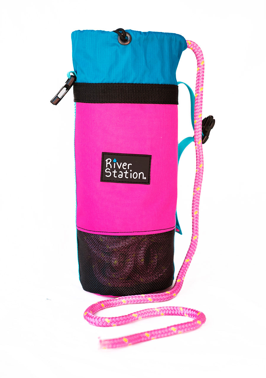 Hot pink throw bag for whitewater rafting and kayaking