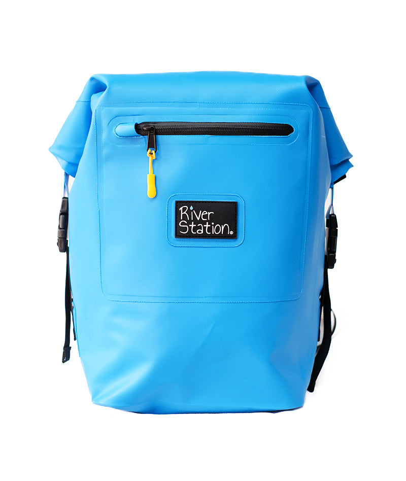 blue dry bag for whitewater rafting and kayaking. 