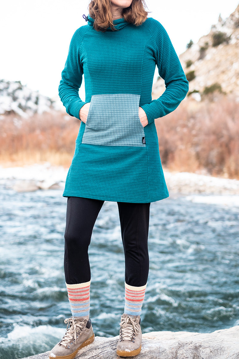 Womens fleece micro grid dress