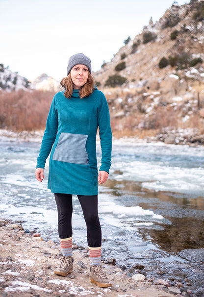 micro grid fleece dress