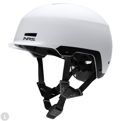 white NRS Neso Helmet for whitewater rafting