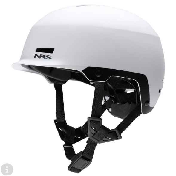 white NRS Neso Helmet for whitewater rafting