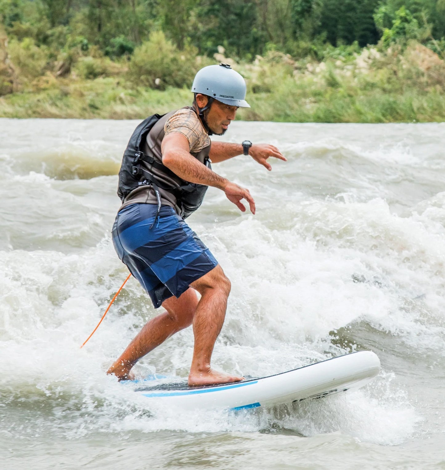 Surfing on a badfish river board