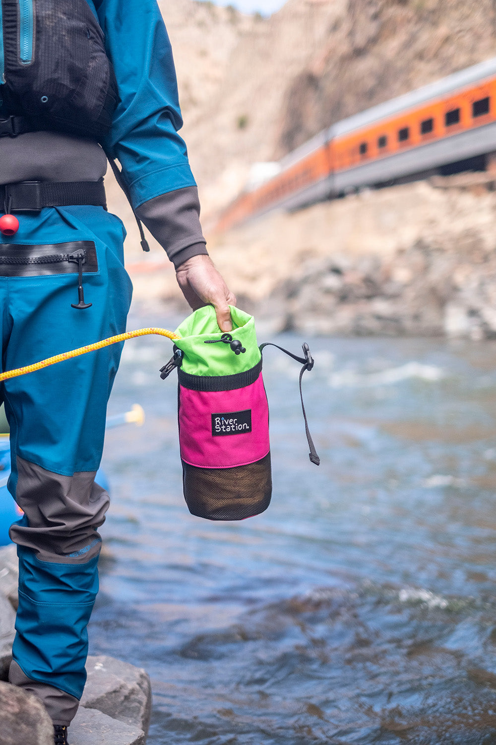 Top throw bag for whitewater safety.