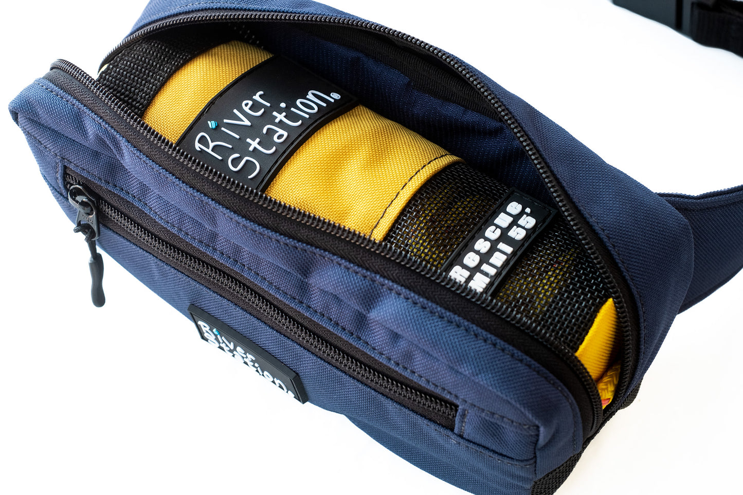 Gold and Navy whitewater waist throw bags.
